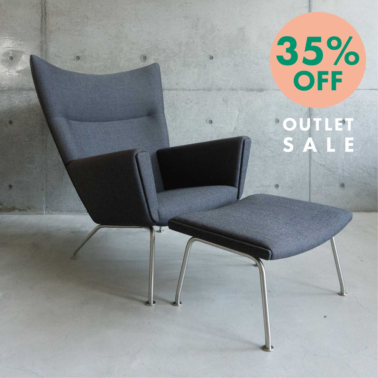 CH445 & 446 | WING Chair & Foot Stool
